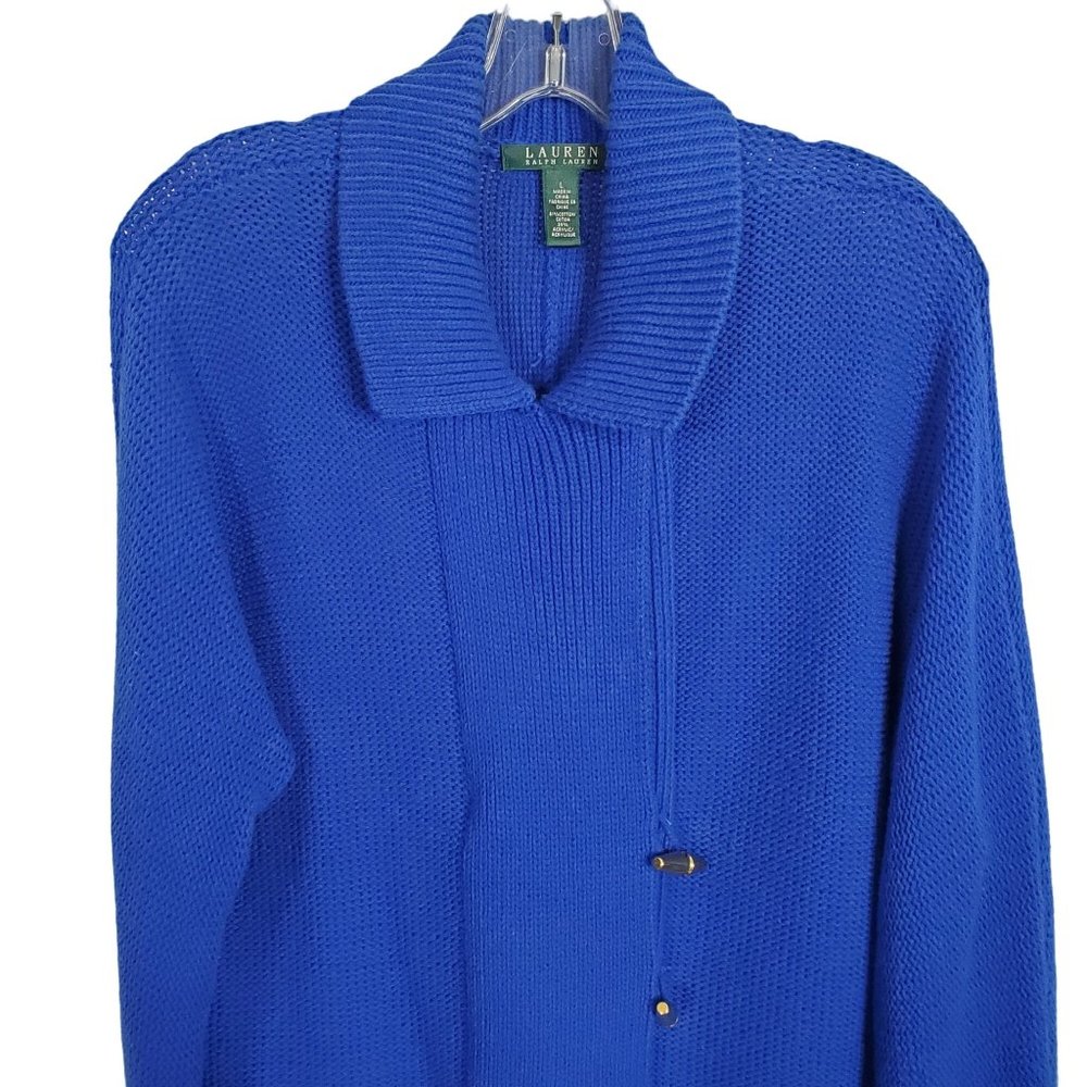 LRL Ralph Lauren Size L Cardigan Gold Toggle Pockets Royal Blue Collar Pockets - Picture 11 of 12